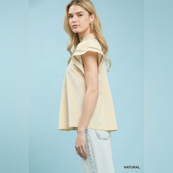 Umgee Embroidered Flutter Sleeve Blouse - Picture 2 of 6